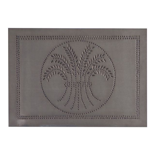 Horizontal wheat tin panel in kettle black finish on white background.
