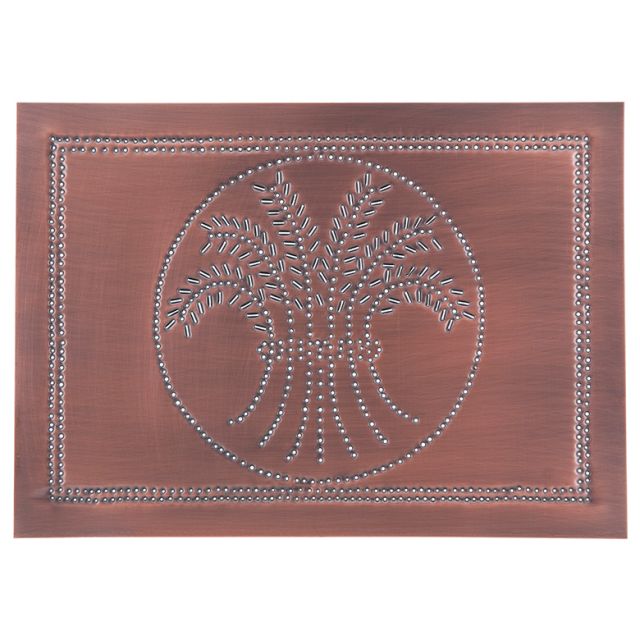 A solid copper panel with a pierced horizontal wheat design and antique finish