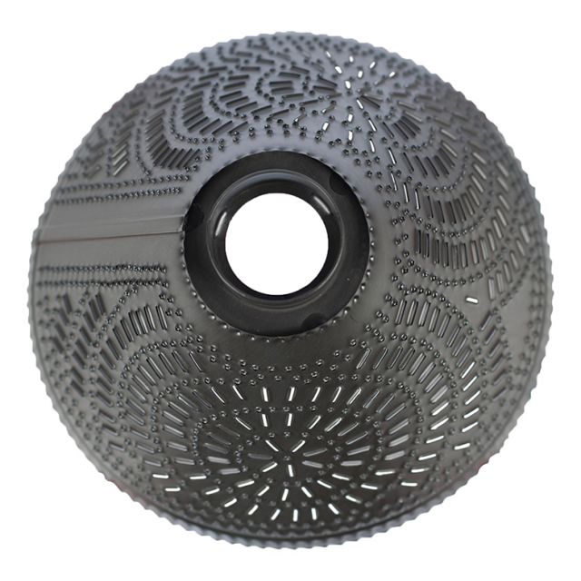Bottom view of punched tin lamp shade.
