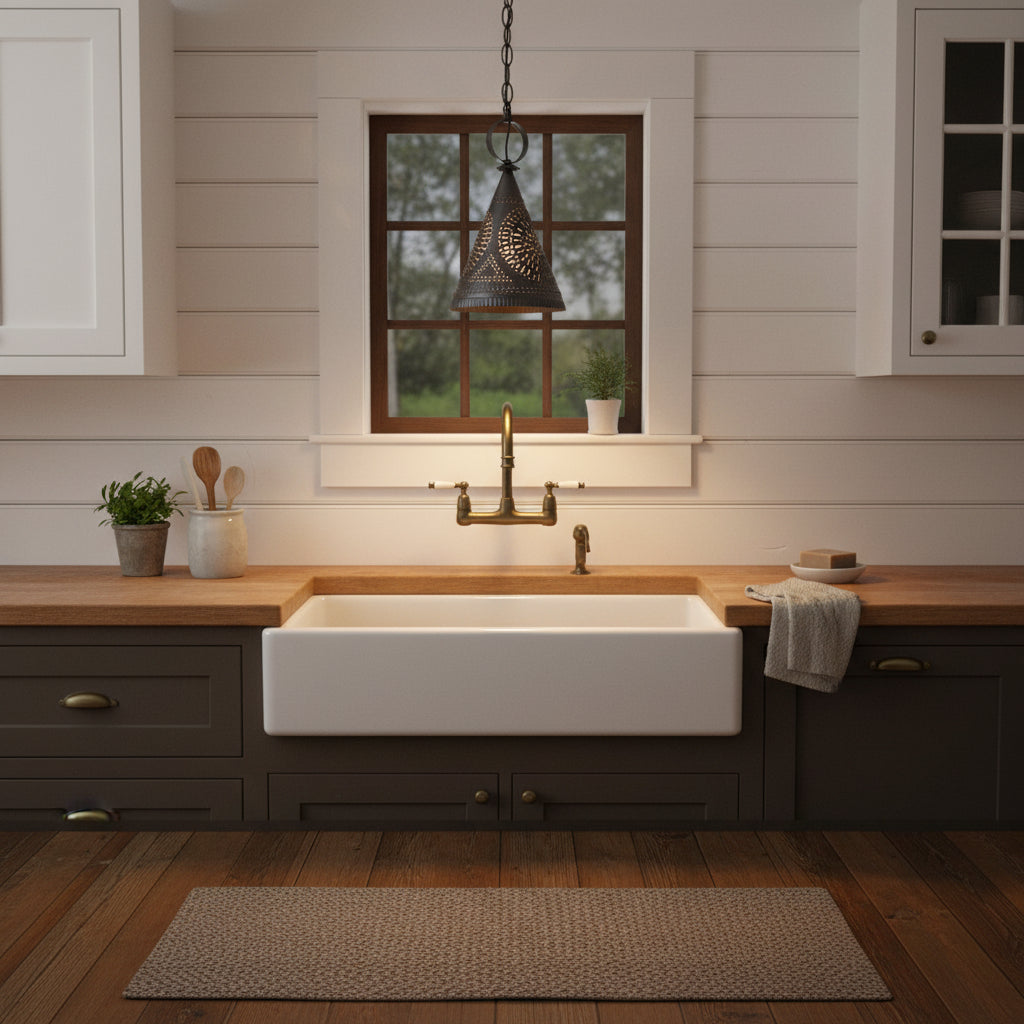 Decorative pendant light with geometric chisel pattern on a neutral background