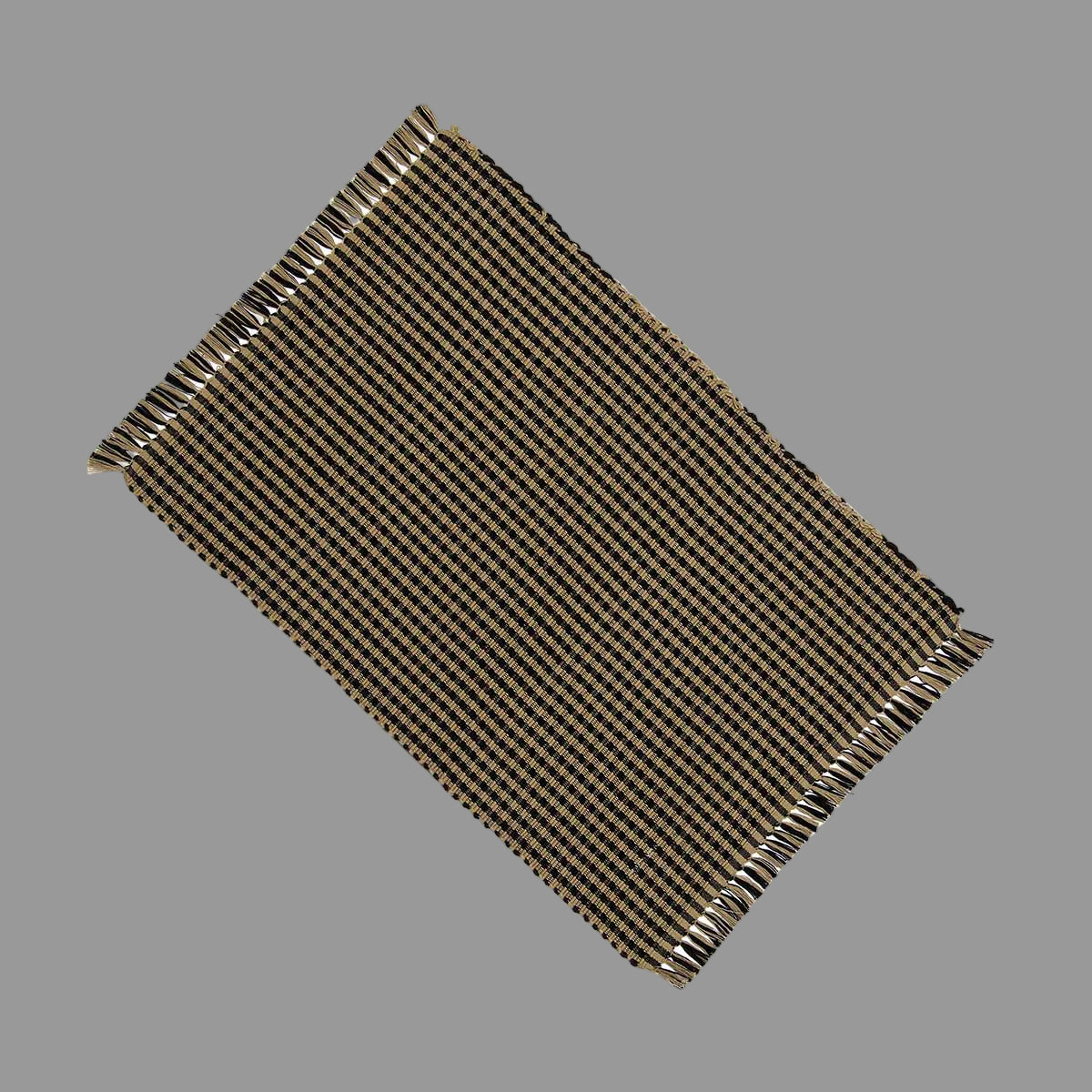 A black Newbury Gingham placemat made of cotton, laid flat.