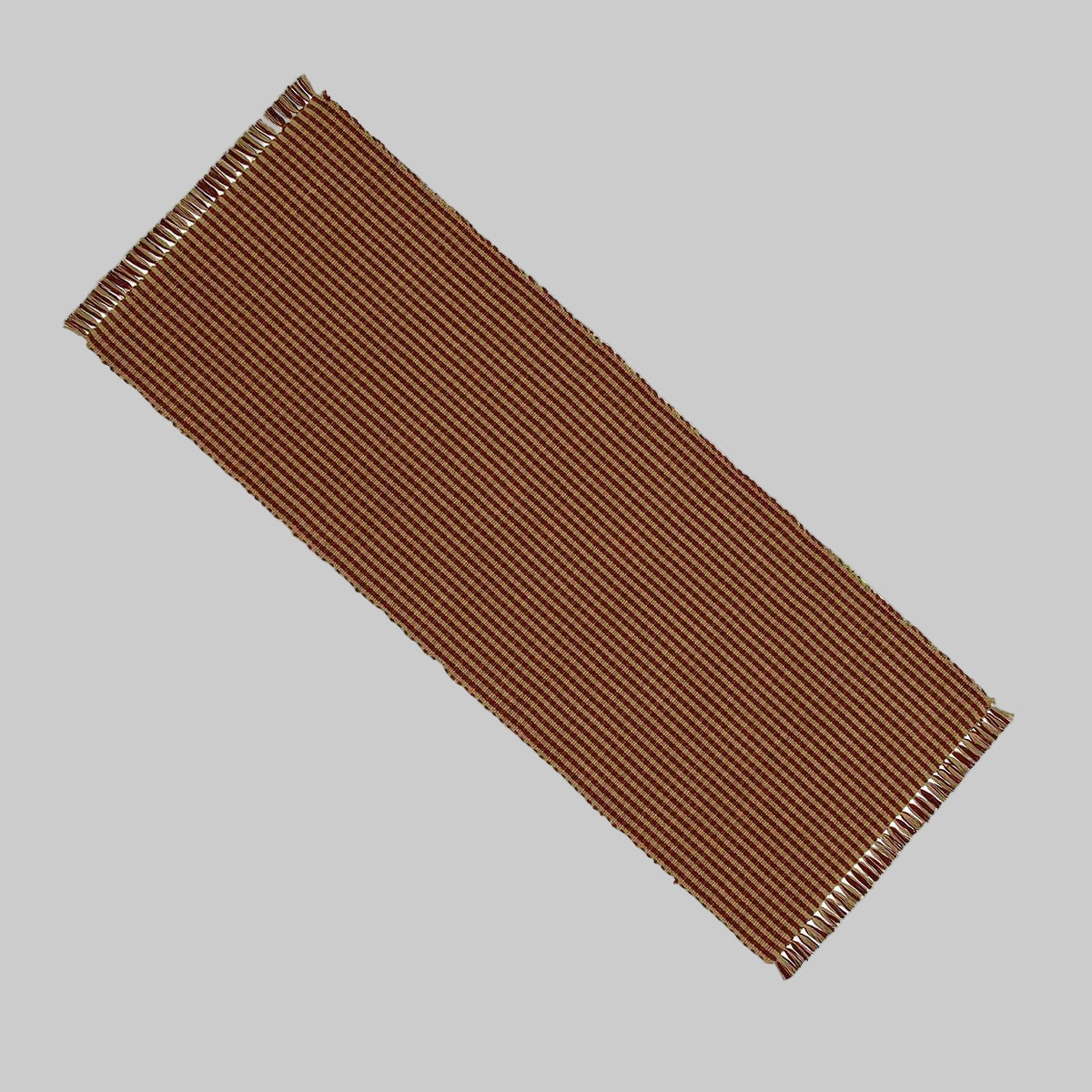 Barn red colored Newbury Gingham table runner made of cotton, laid flat.