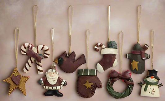 Set of resin old world mini ornaments on white background