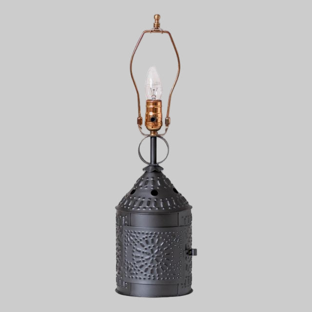 Paul revere lamp base in smokey black finish on white background