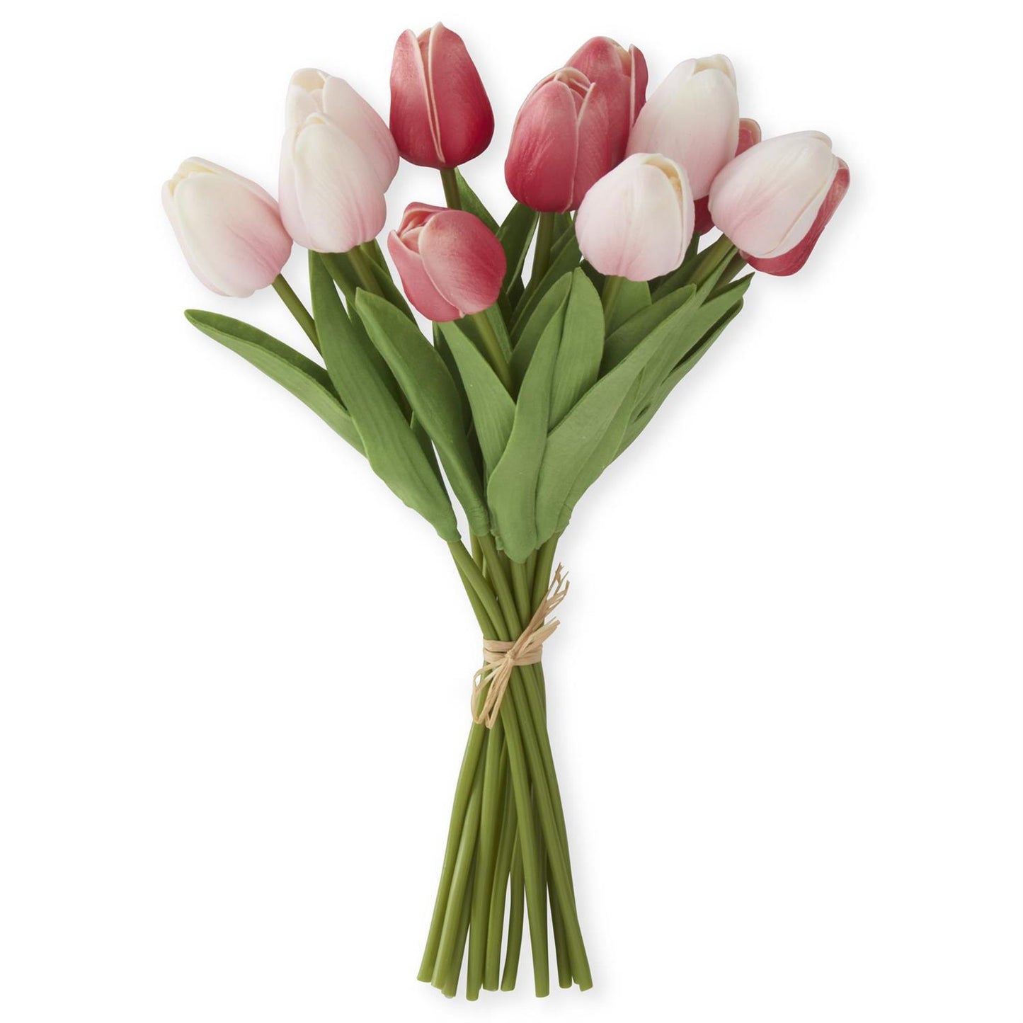 Bouquet of pink and white tulips on a white background