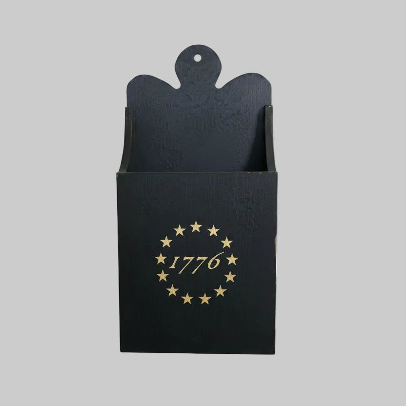 Black wooden wall box with '1776' design