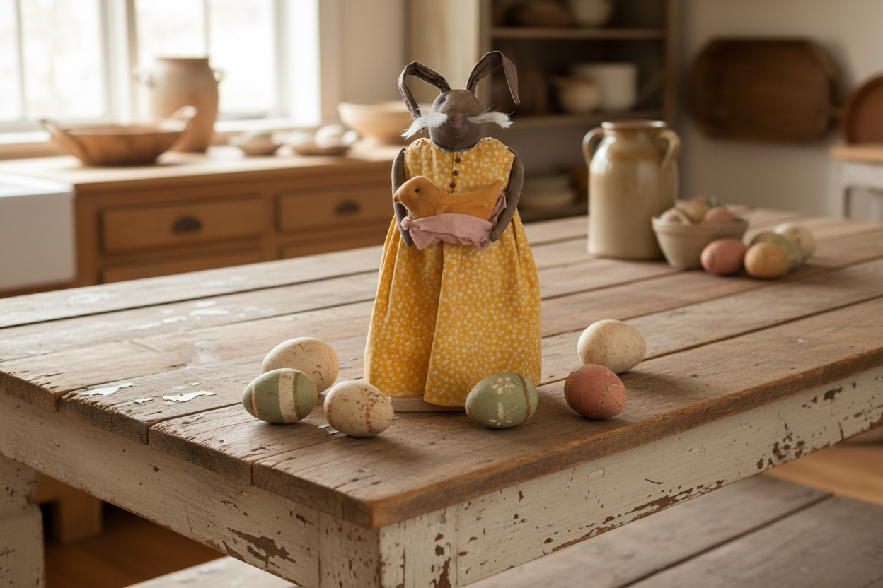 Primitive Bunny Holding Chick