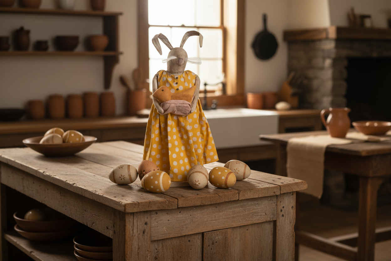 Primitive Bunny Holding Chick