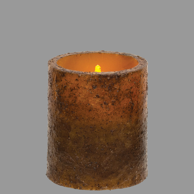 Burnt mustard timer pillar 3" on white background