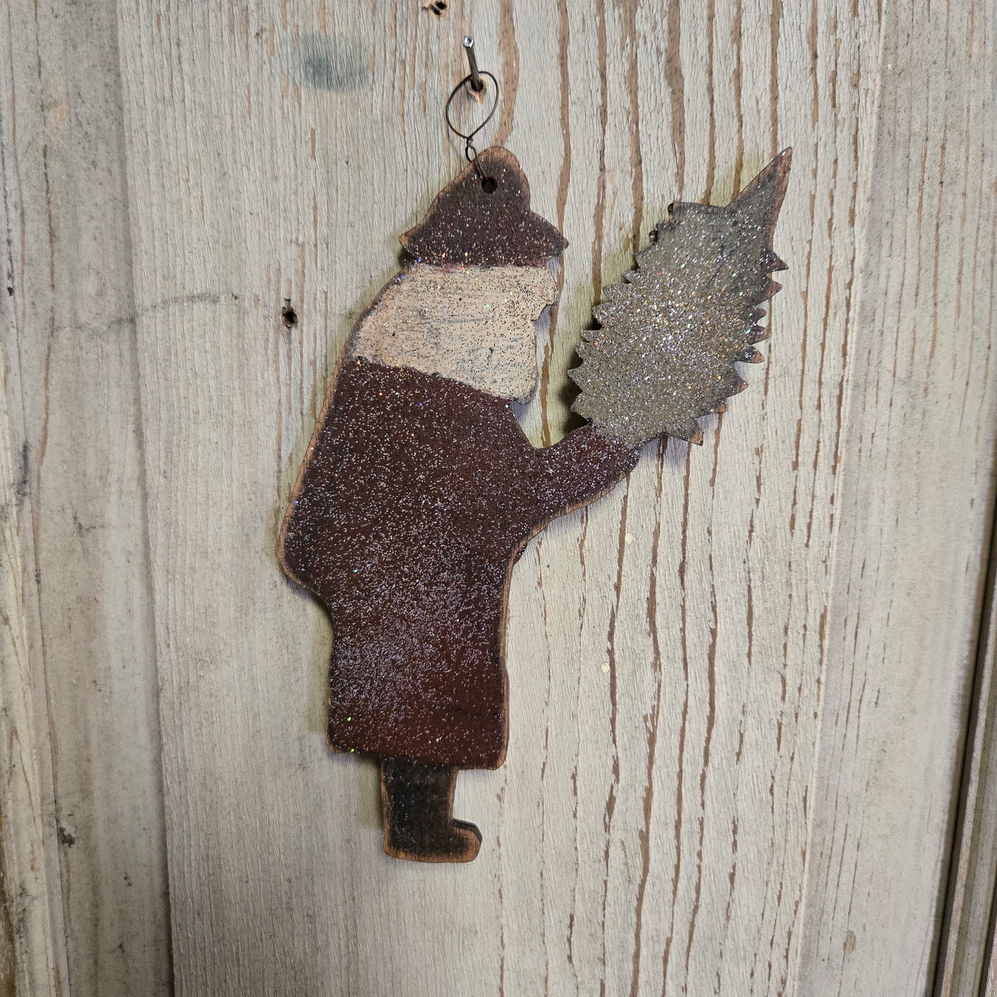 Primitive Santa Ornament with Tree