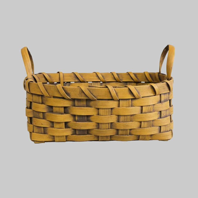Woven basket on a wooden surface