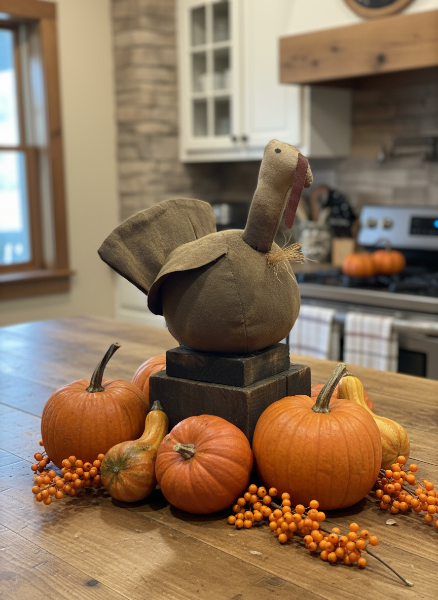 Primitive Turkey on Wooden Base