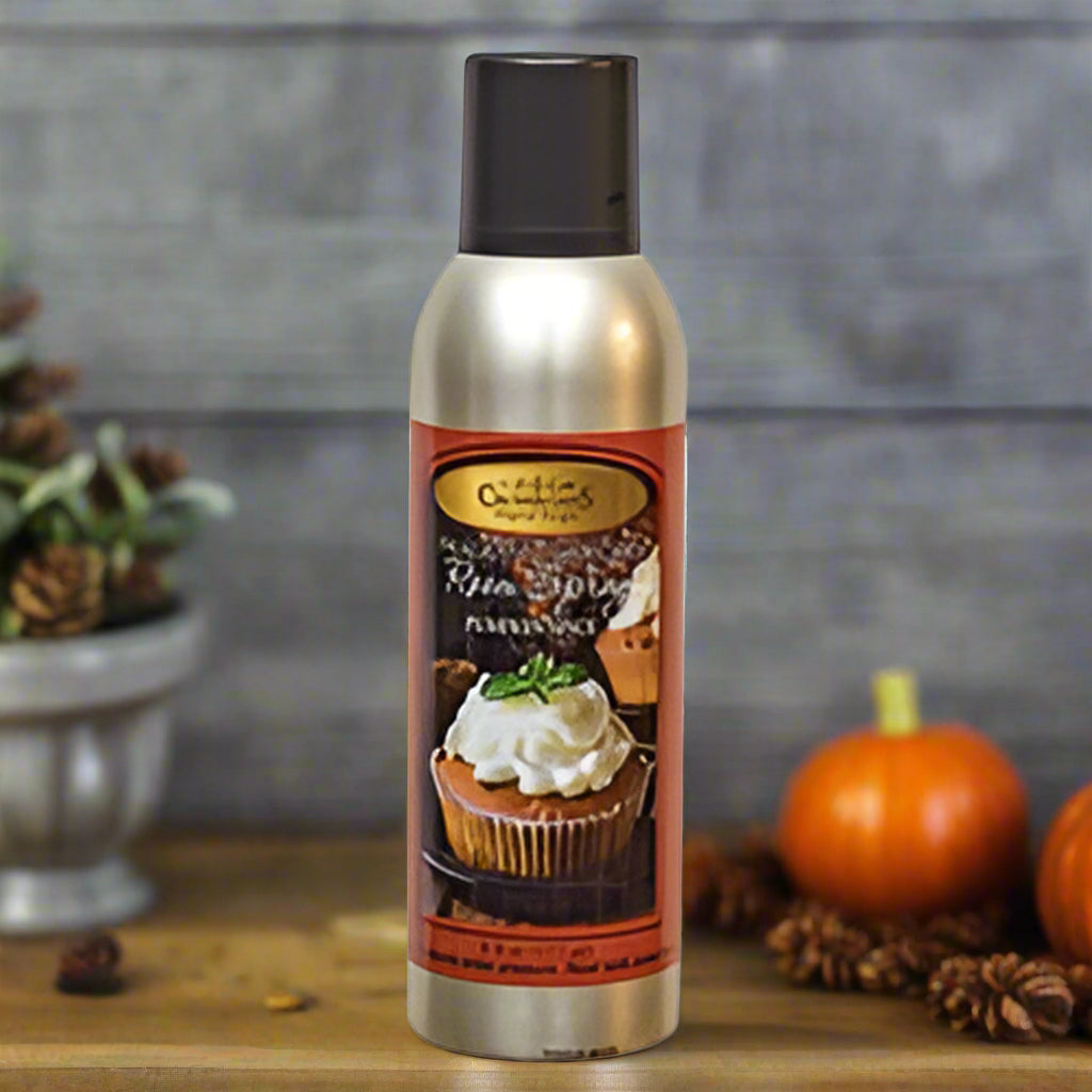 Pumpkin spice room spray on white background