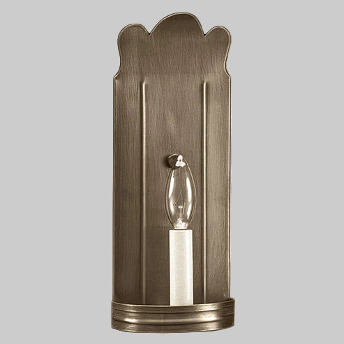 Bronze wall sconce with a clear glass bulb on a gray background
