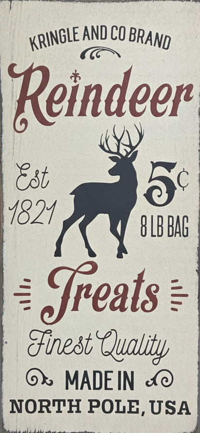 Vintage looking sign with the silhouette of a reindeer.