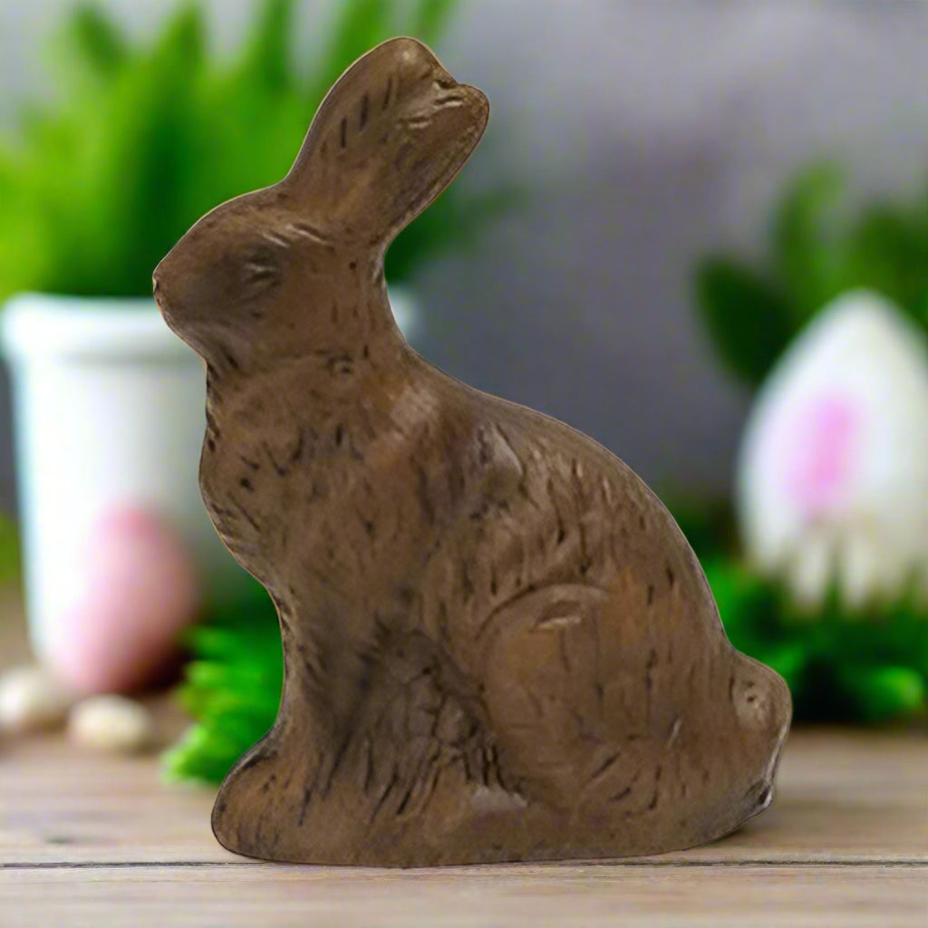 Resin chocolate color bunny on white background