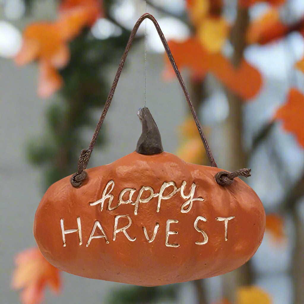 Happy harvest resin ornament with hanger on white background