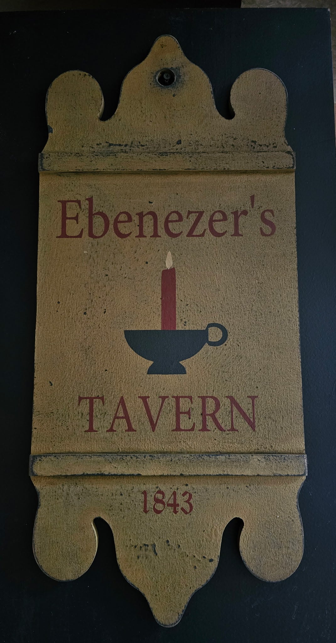Ebenezer's Tavern 1843 Primitive Wood Sign