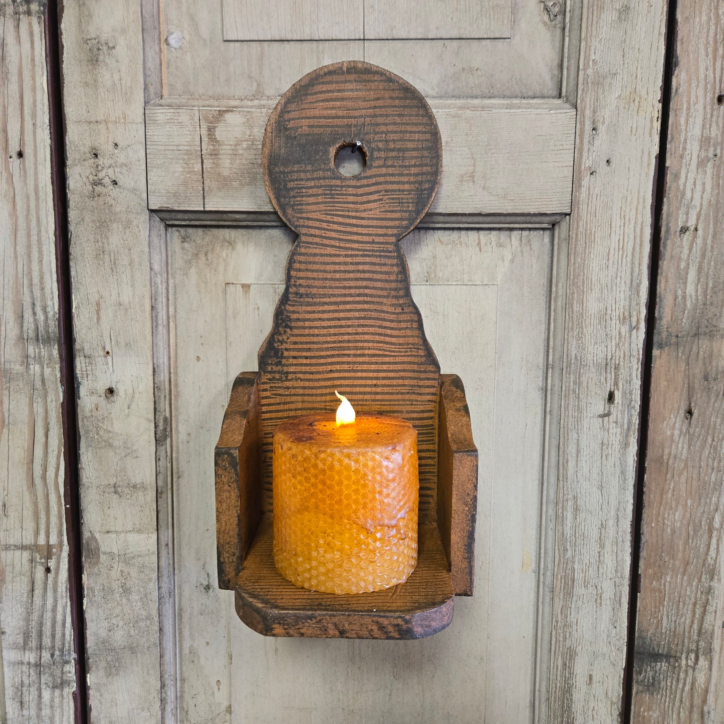 Pumpkin Comb Painted Wood Candle Sconce