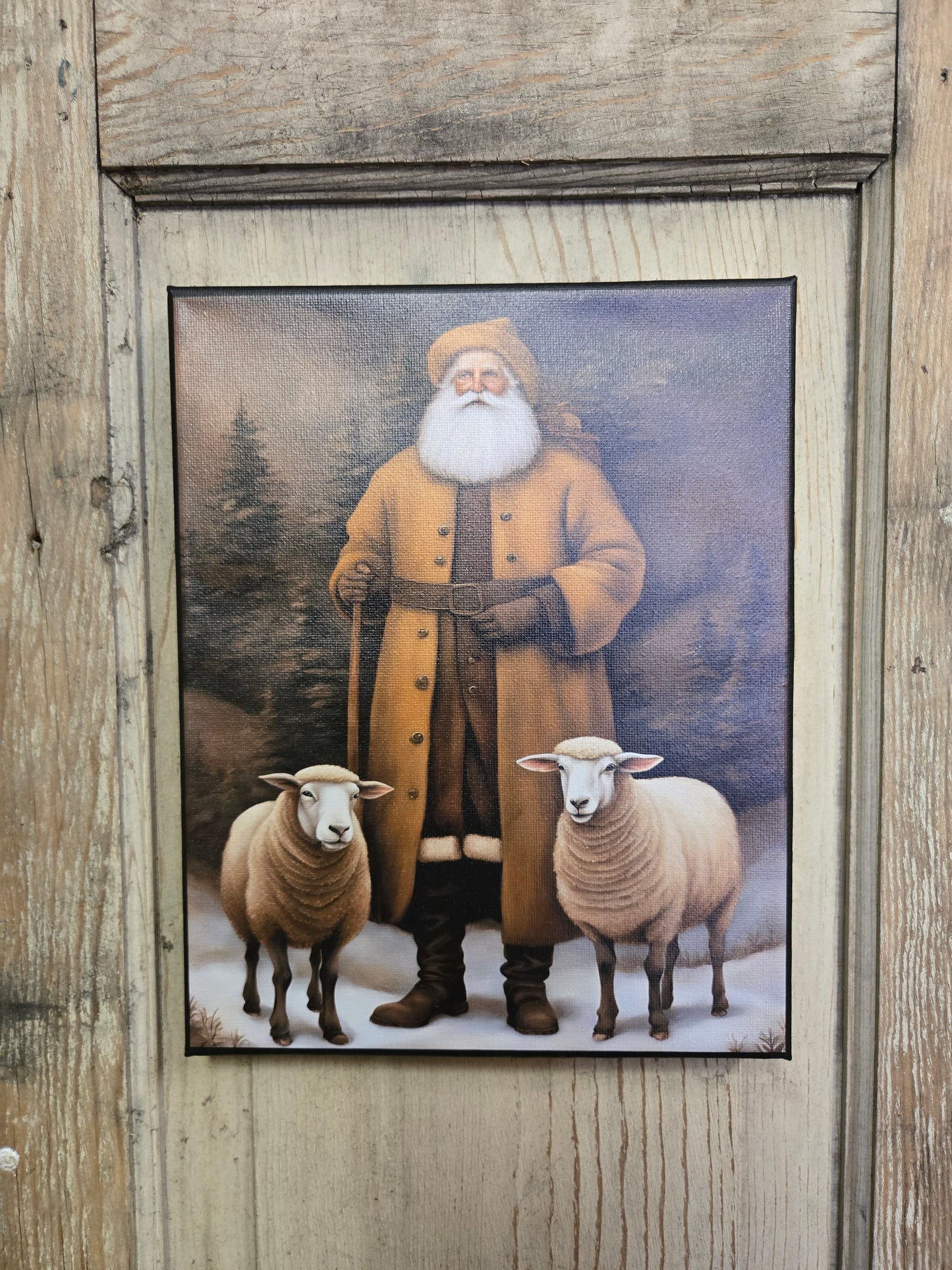 Shepherd Santa with Sheep Canvas Print