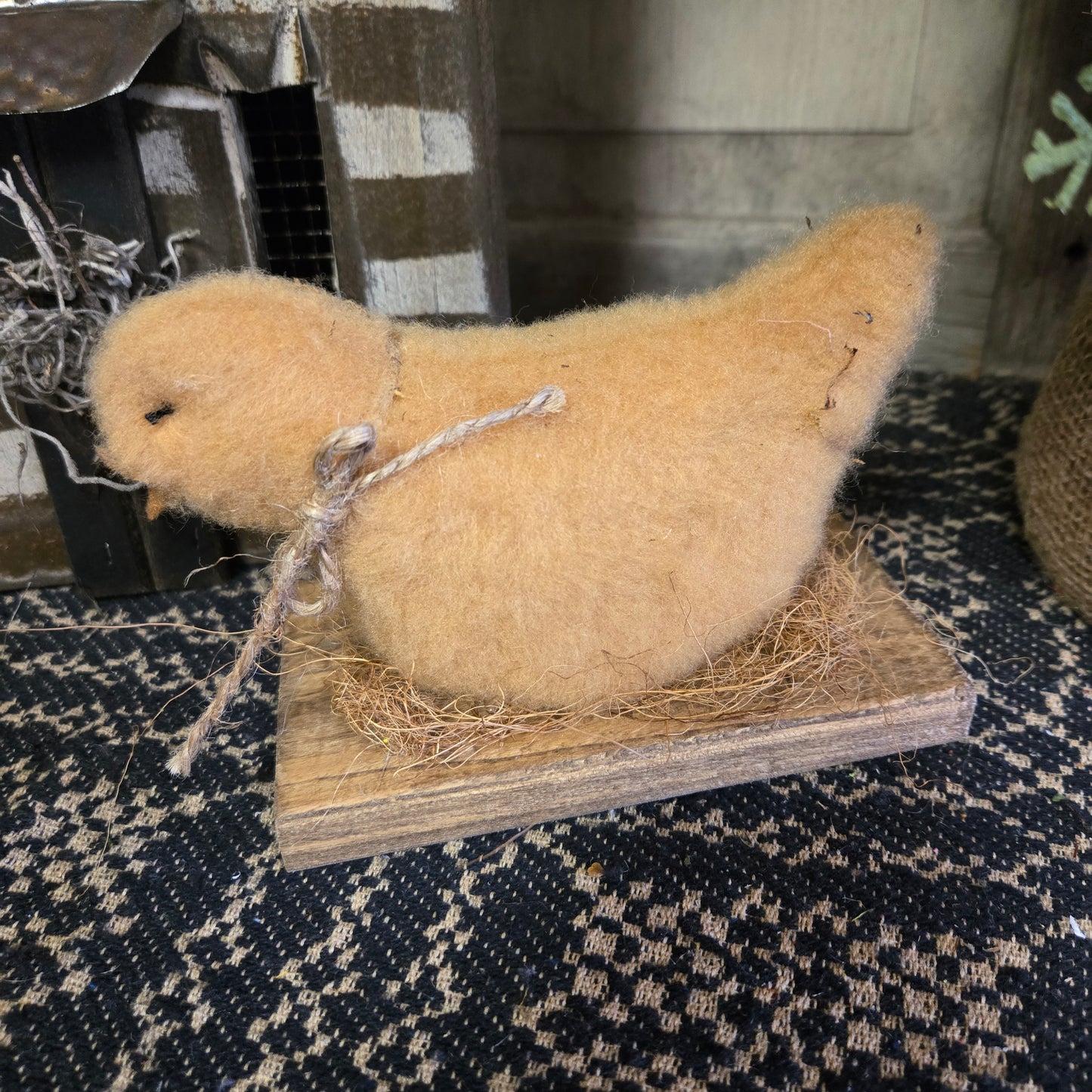 Primitive Chick on Wooden Base