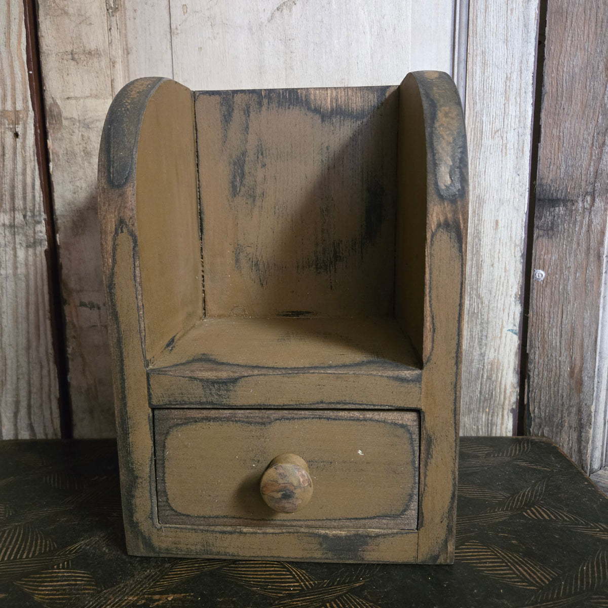 Wood Sconce with Drawer - Mustard
