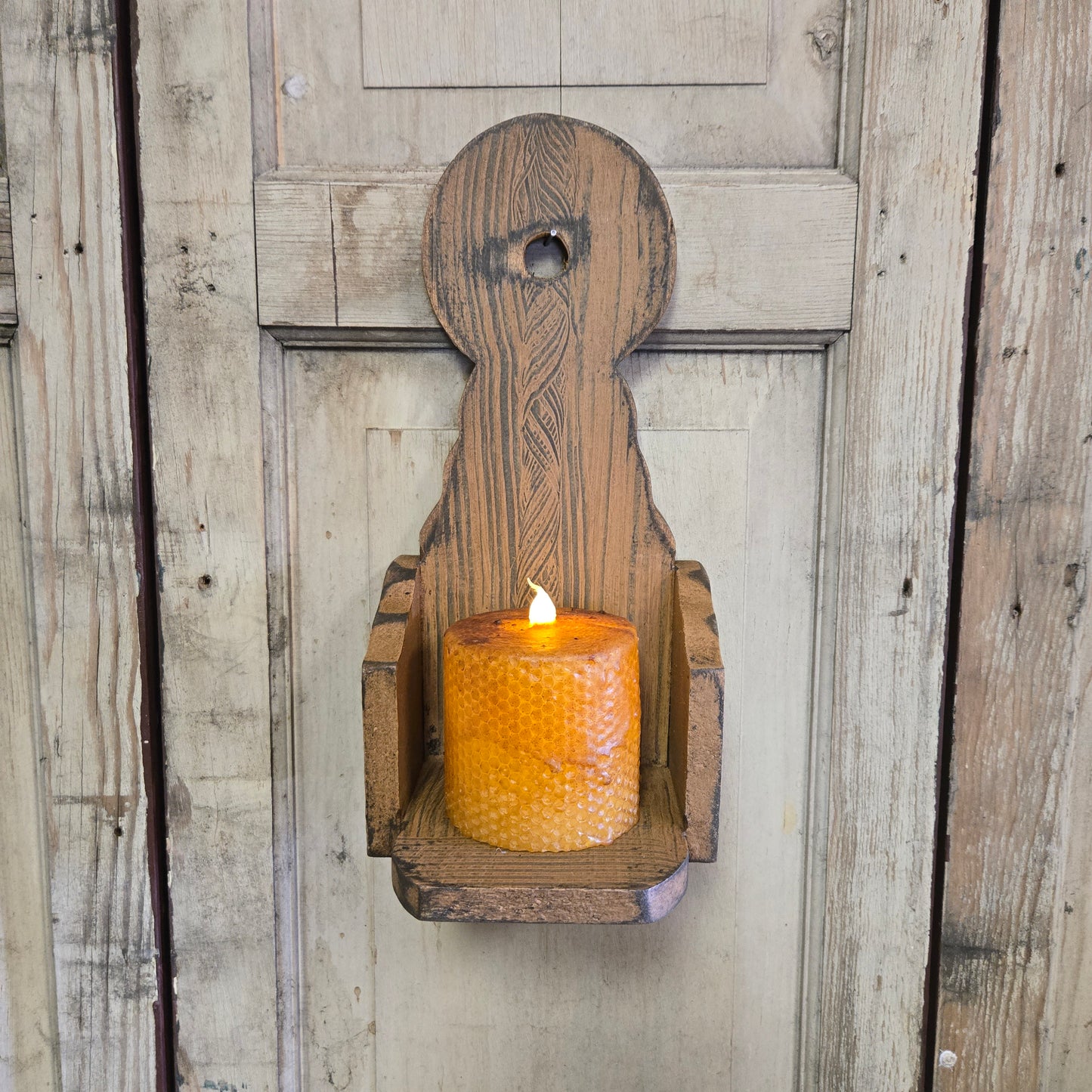 Mustard Comb Painted Wood Candle Sconce