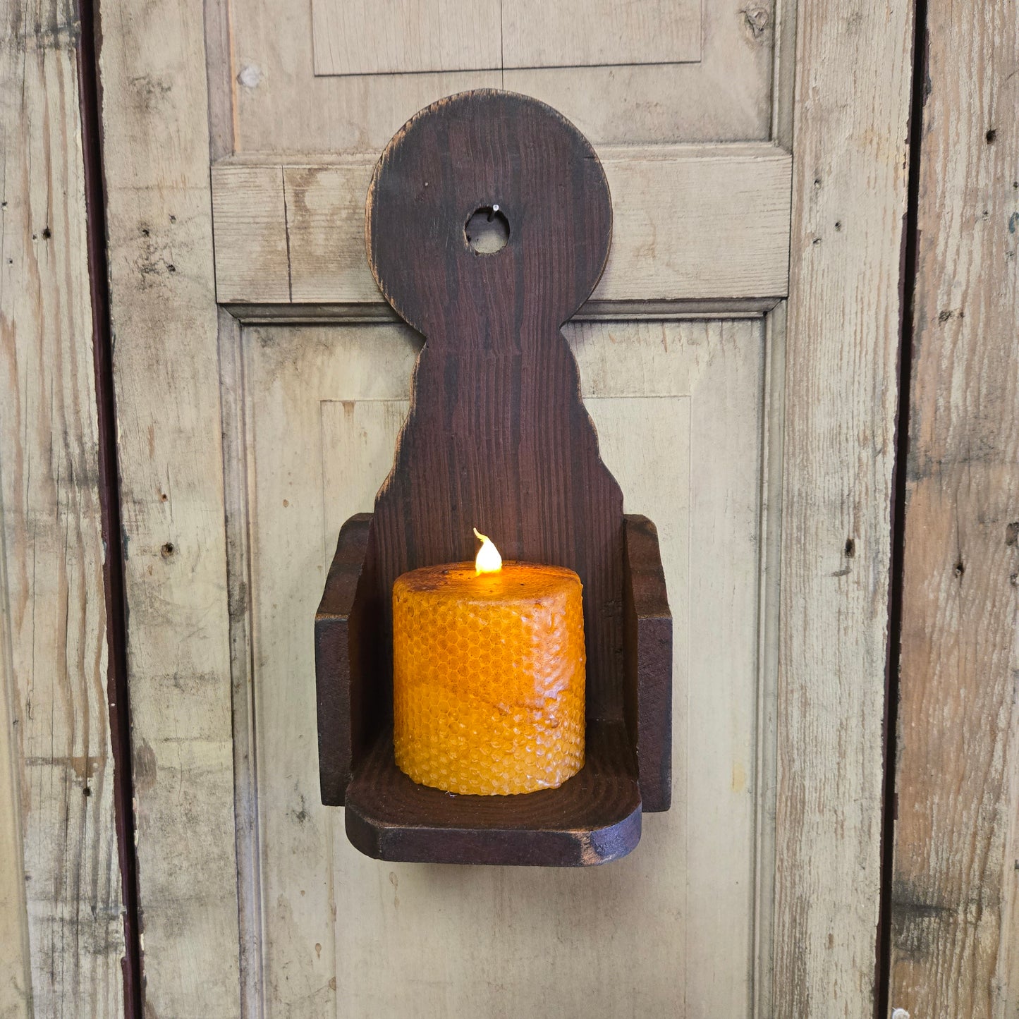 Burgundy Comb Painted Wood Candle Sconce