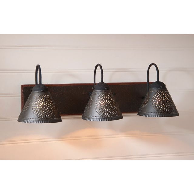Three Light Crestwood Vanity Light in Espresso with Salem Brick