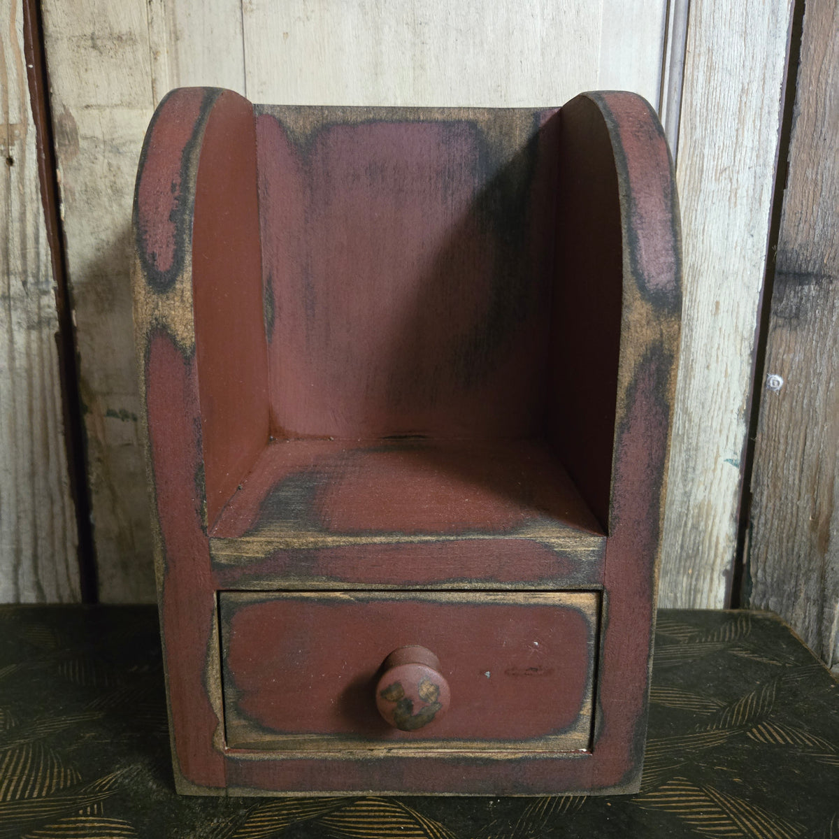 Wood Sconce with Drawer - Burgundy