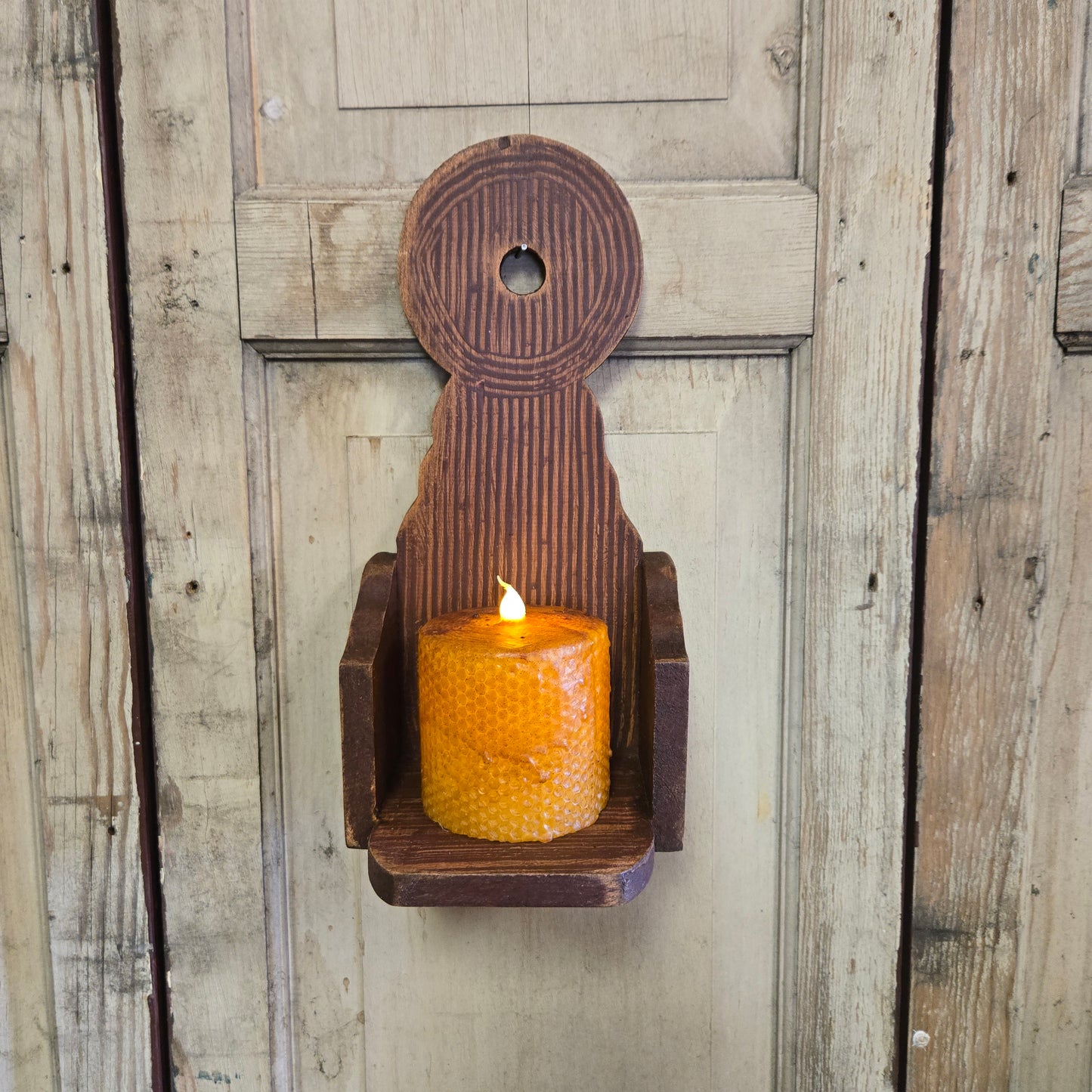 Burgundy Comb Painted Wood Candle Sconce
