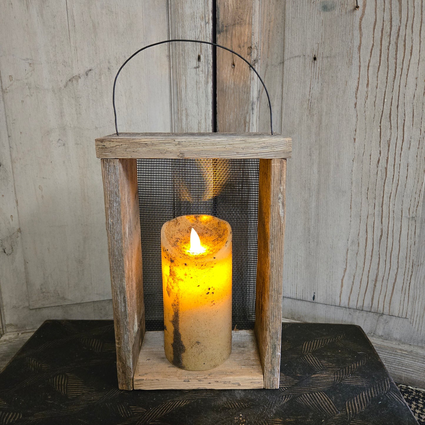 Small Barn Wood Lantern with Screen