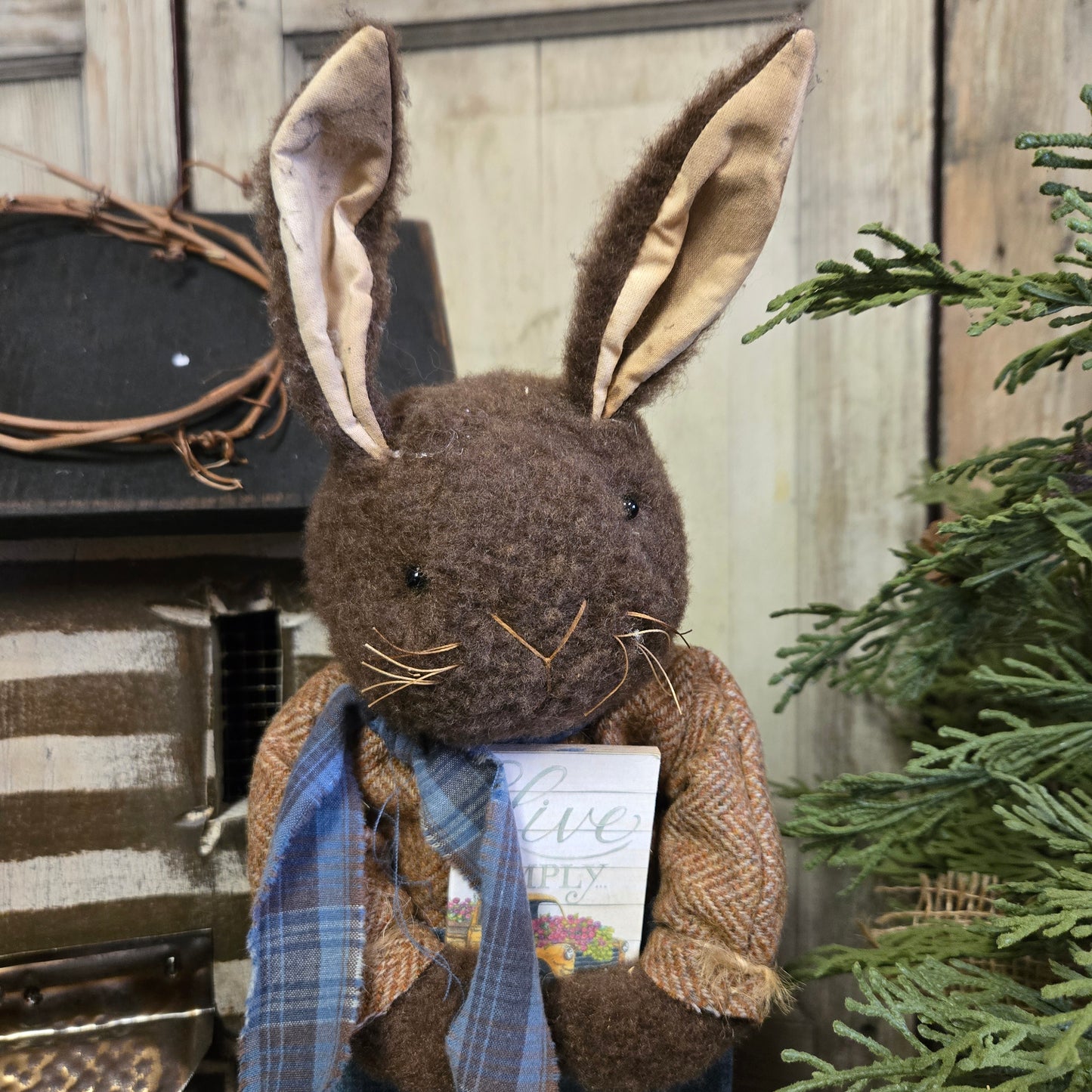 Primitive Bunny Holding Book