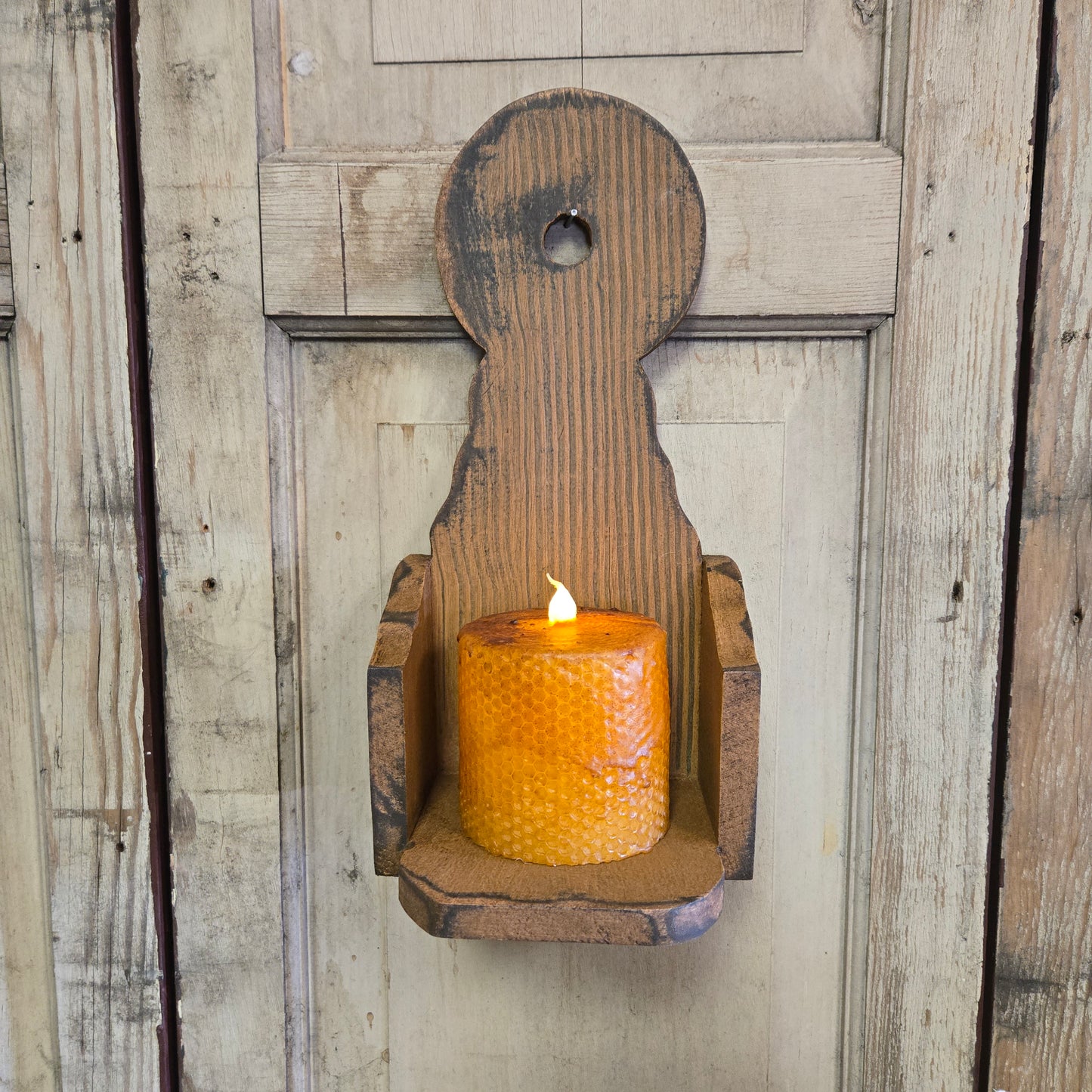 Mustard Comb Painted Wood Candle Sconce