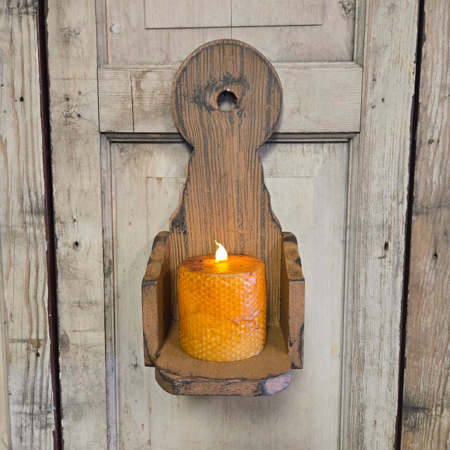Mustard Comb Painted Wood Candle Sconce