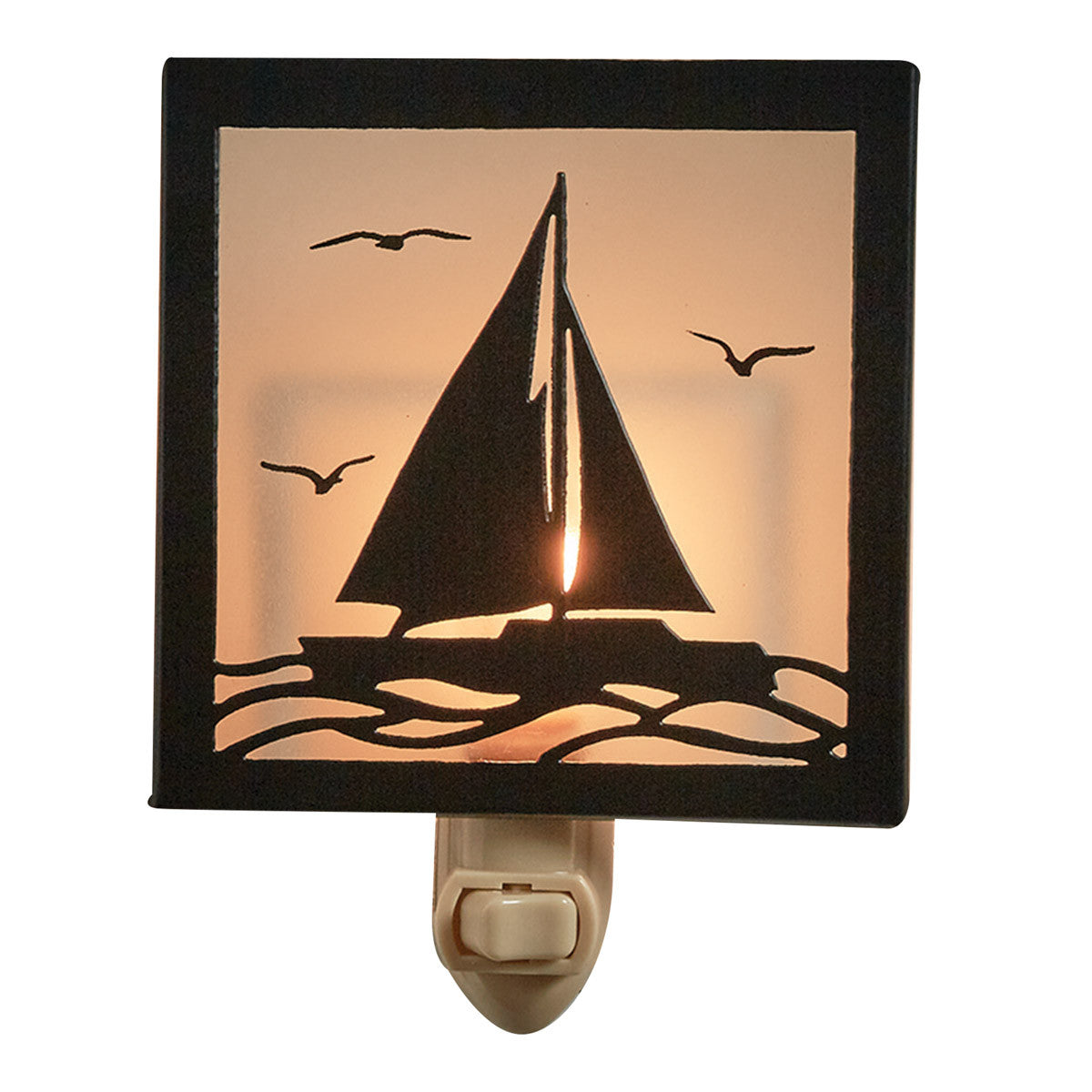 Sailboat silhouette night light on white background