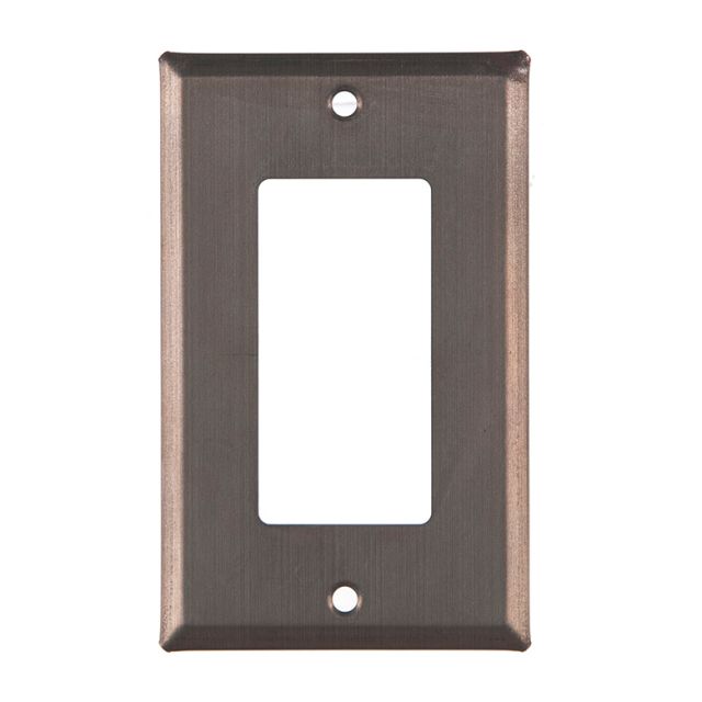 A single rocker switch cover in a kettle black finish, with a matte lacquer protective coating, mounted on a wall plate.
