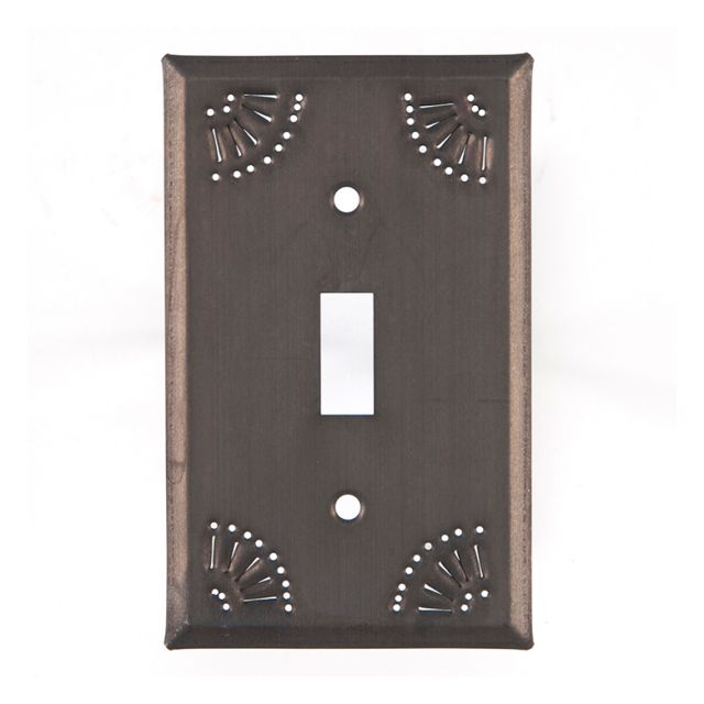 A single switch cover with a kettle black finish and chisel patterns around the switch area.
