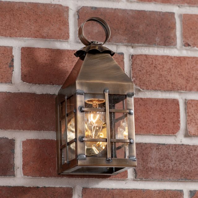 Small Barn Outdoor Wall Light in Solid Weathered Brass - 1-Light