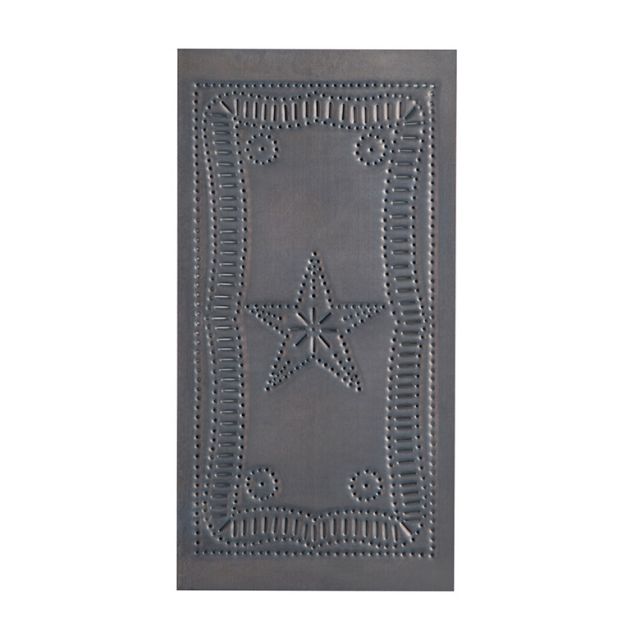 A small vertical federal panel in kettle black with pierced designs, primarily featuring a star shape, set against a plain background.