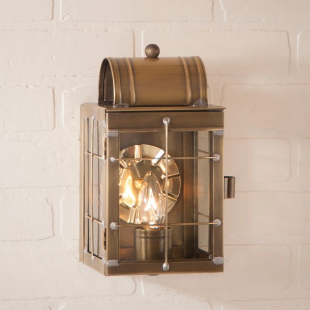 Small Wall Lantern in Weathered Brass - 1-Light