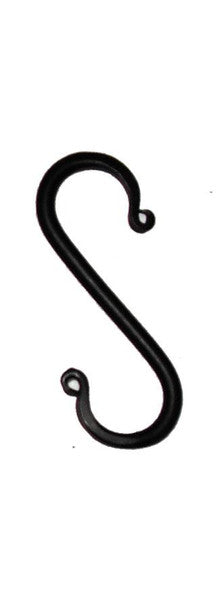 A black powder-coated 'S' hook against a white background.
