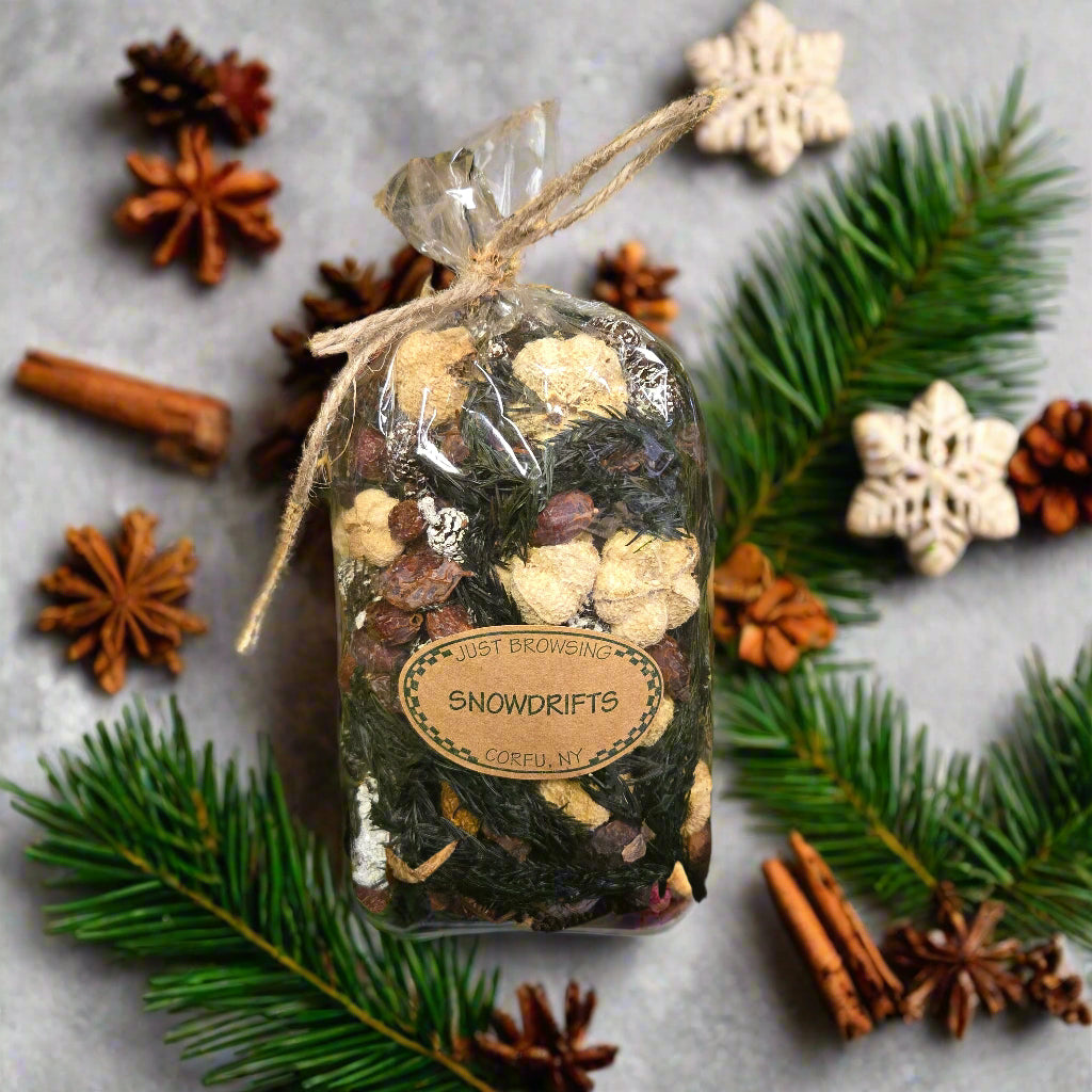 Decorative bundle with a label on a green leafy background