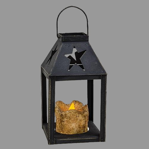 Black lantern with a star cutout on a white background