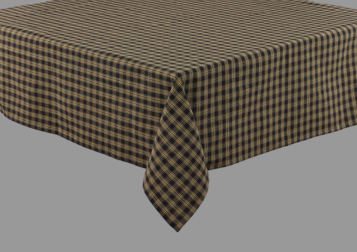 A black checkered tablecloth on a table.