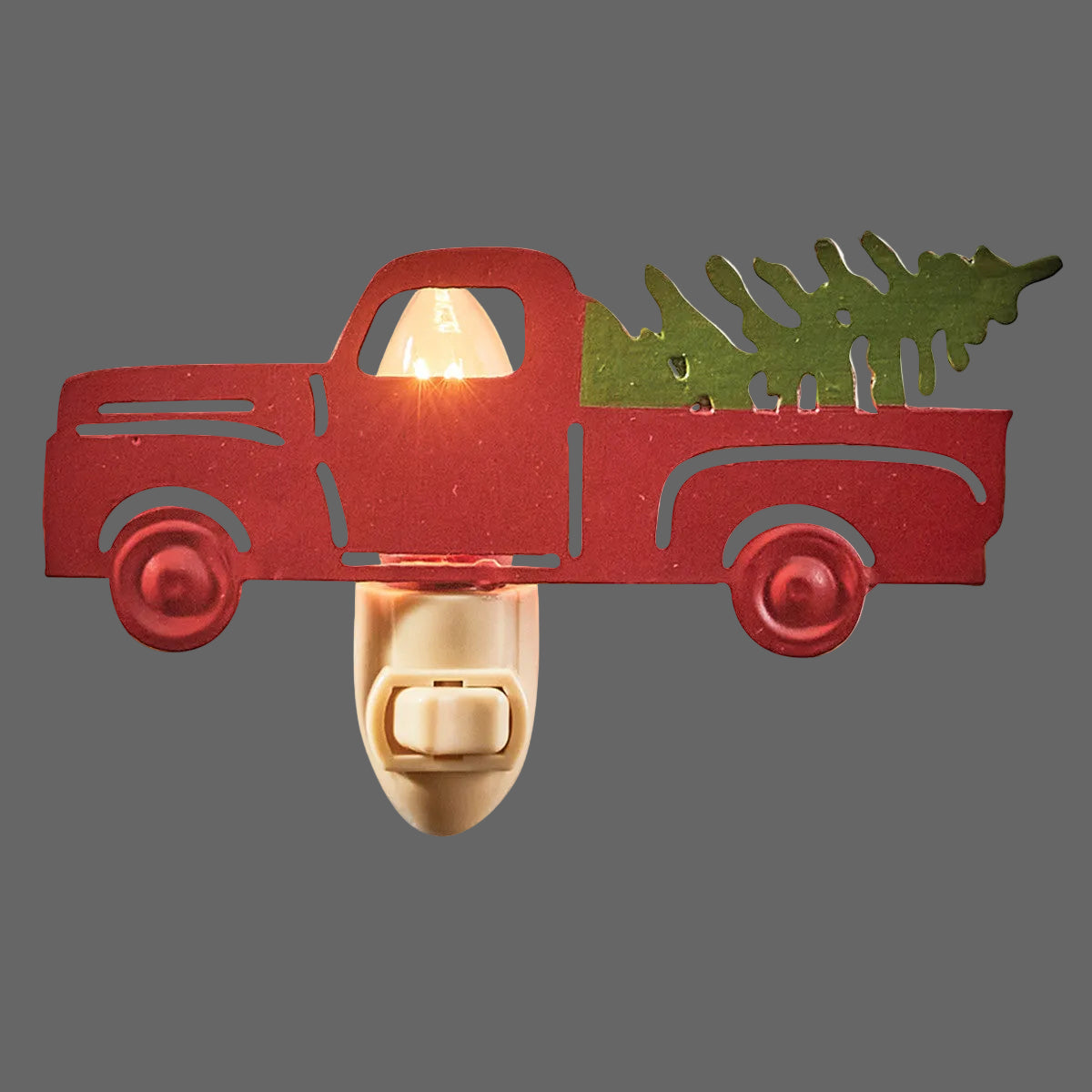 Red truck with tree in back night light on white background
