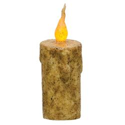 Faux candle with a textured base and flame on a white background