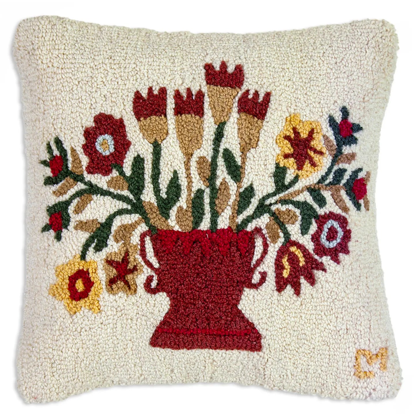 Urn with Flowers Hooked Pillow