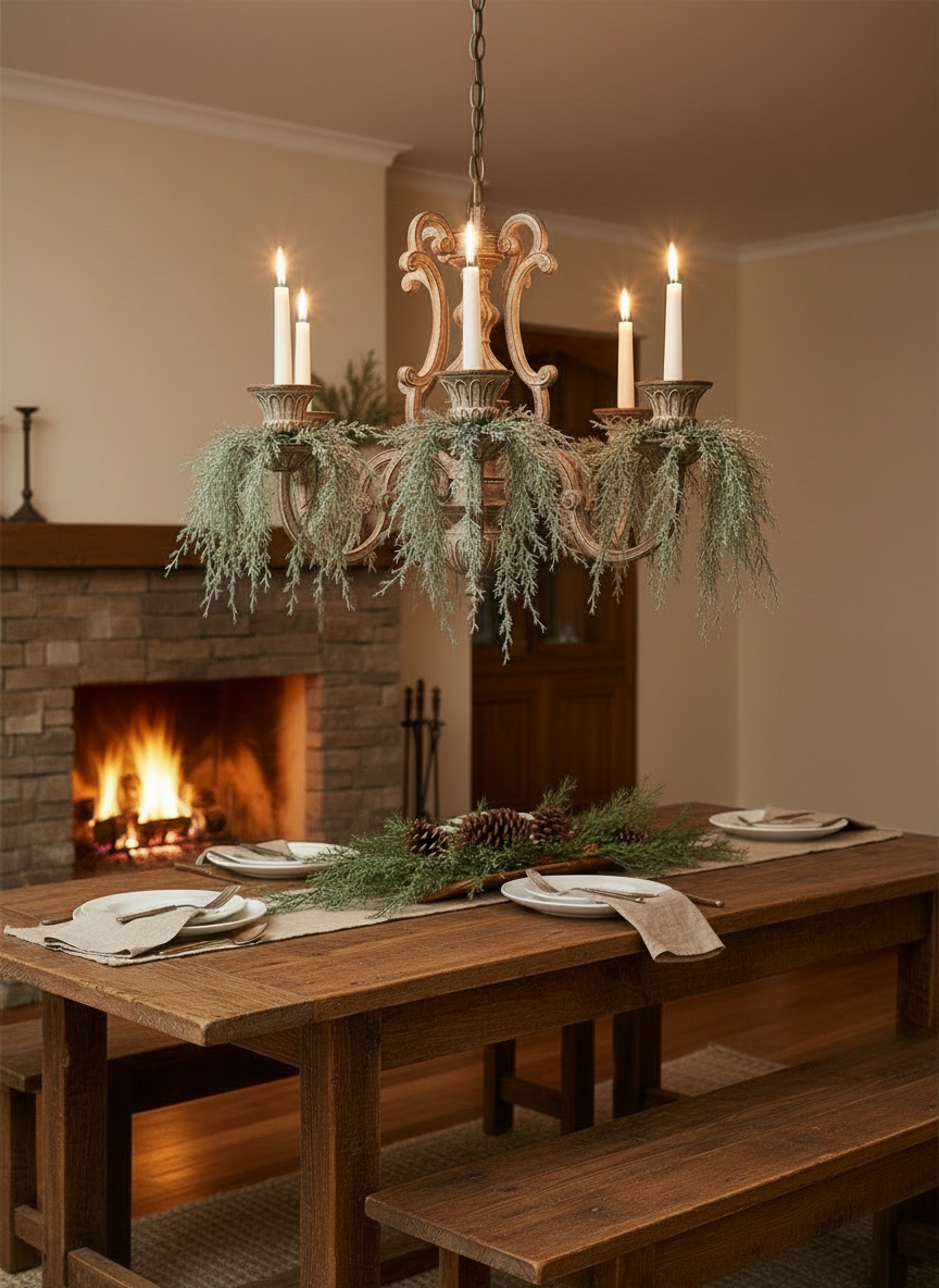 Decorative chandelier with floral arrangements on a white background