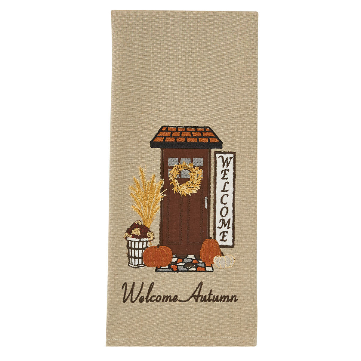 Welcome autumn dishtowel on white background